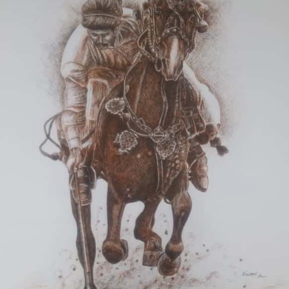 Polo Horse, Horse Painting, Polo Horse Ink Pen